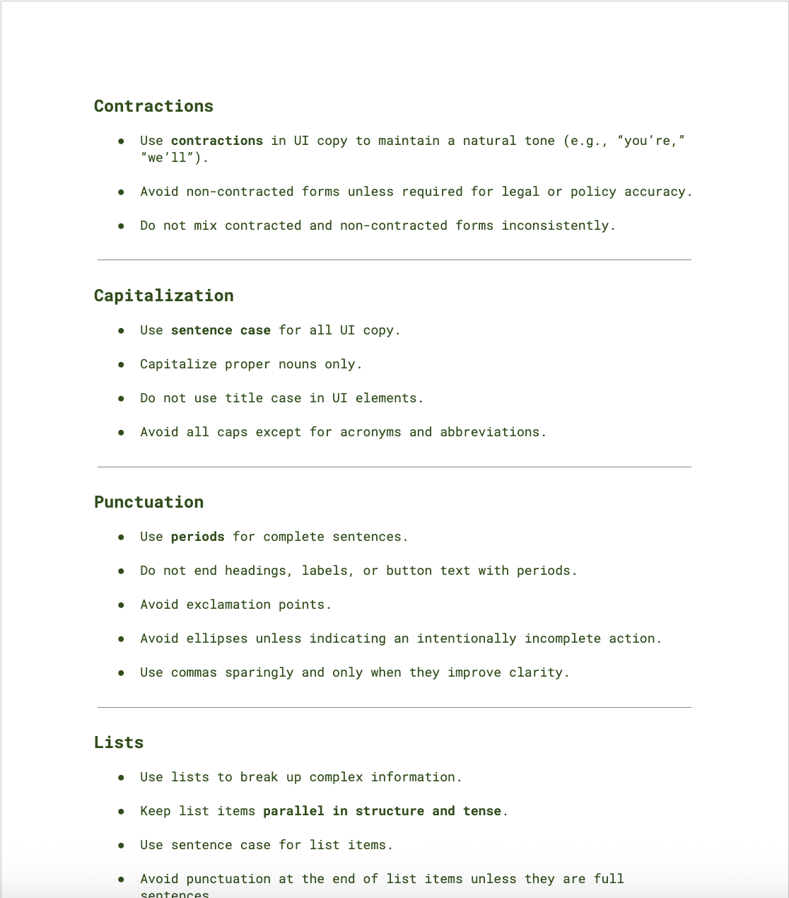 ChatGPT content design prompts — contractions, capitalization, punctuation guidelines