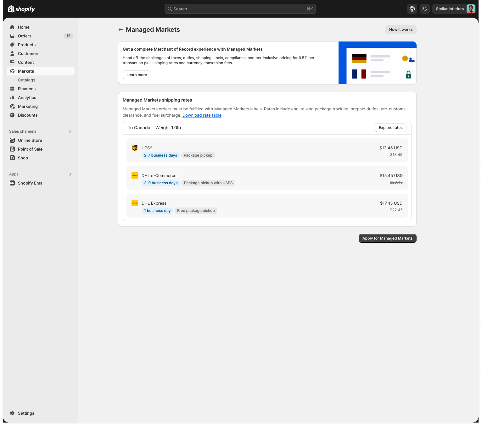 Managed Markets before state — apply screen